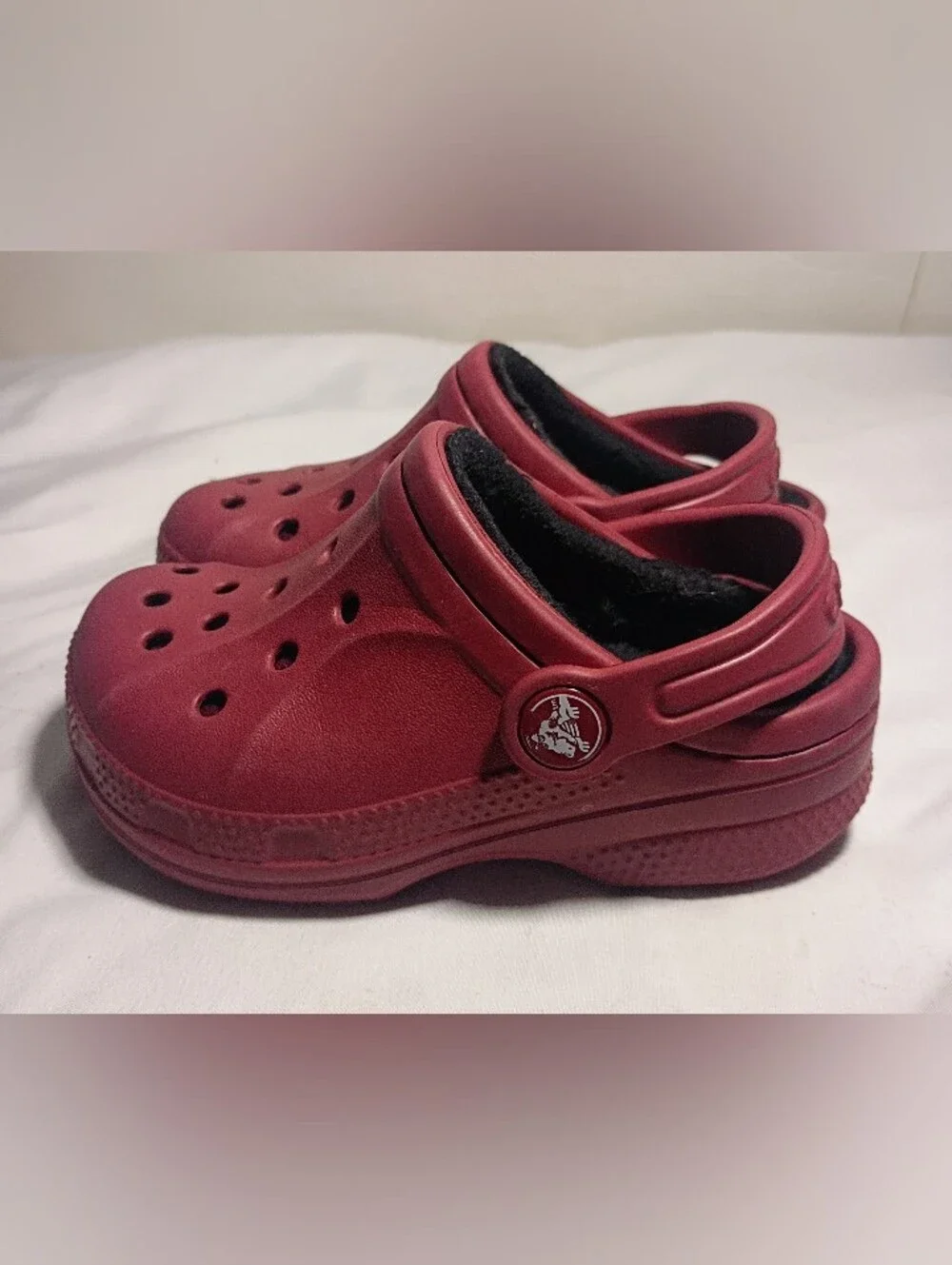Crocs Kids Classic Lined Clogs Maroon Red Size C8/C9 Toddler Black Fleece Cozy